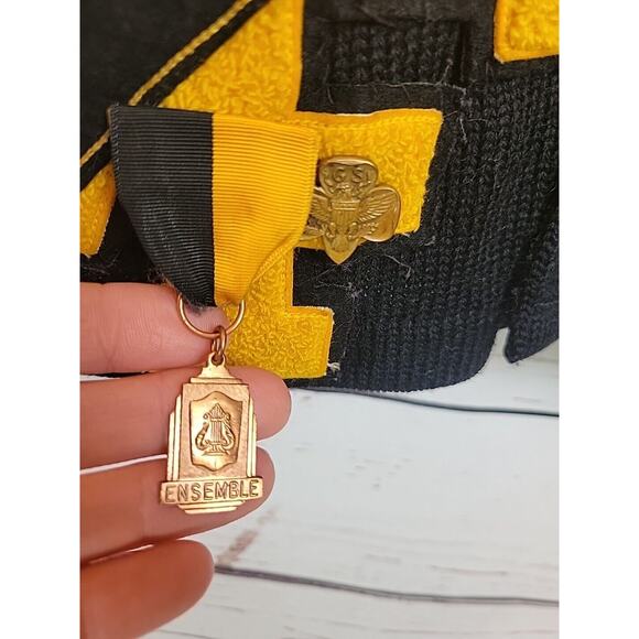 Vintage Academia Medals Puritan Natch Black Letterman Wool Sweater Mens Sz Small - Picture 12 of 16